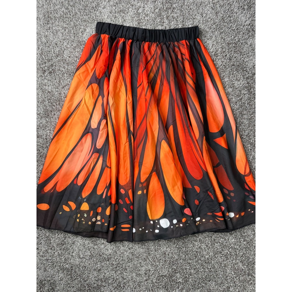 Monarch Butterfly Wing Orange Black Midi Skirt Elastic Waist Costume S/M
